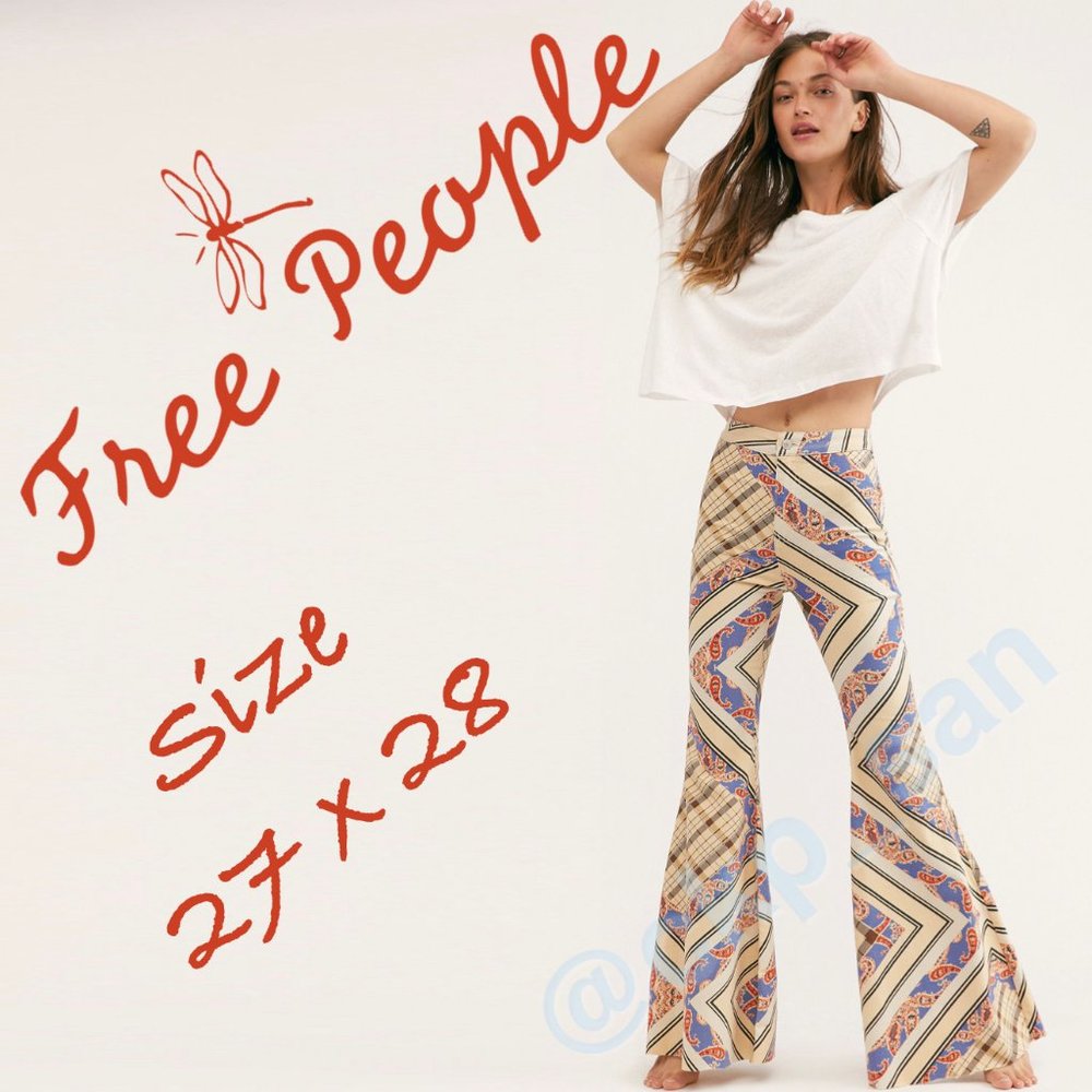 Free People Just Float On Printed Flare Jeans Sz 27